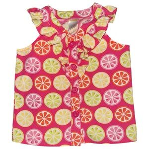 Gymboree Citrus Fruit Tank Top Girls 5 Pink Orange Lemon Lime Ruffle Button